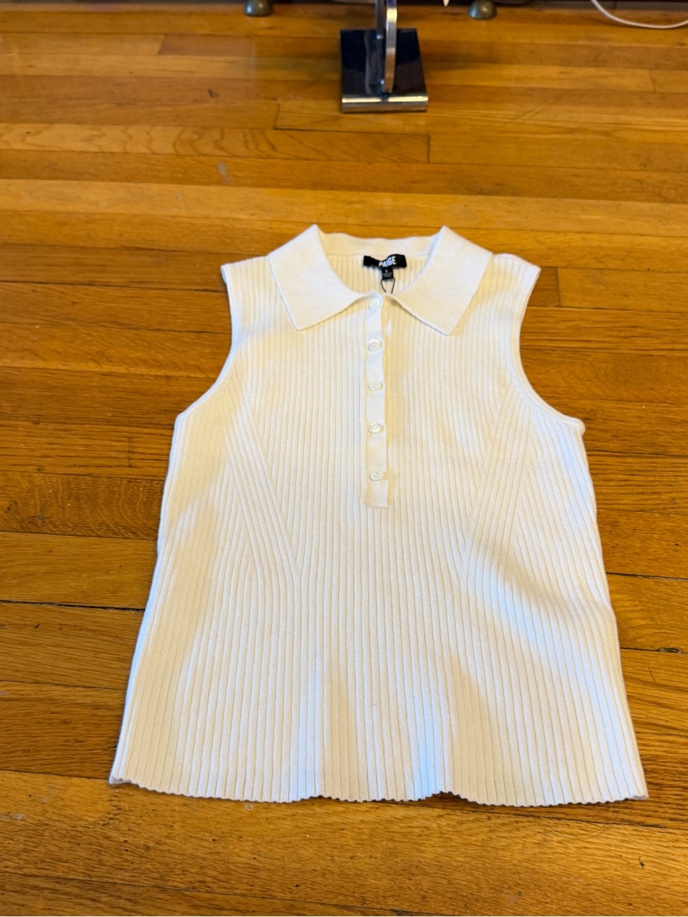 PAIGE Cream Ribbed Polo Tank